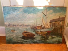 Ivan Nikolaevich Aristov 1917-1993 expressionism oil painting Harbor 1930 or 40s