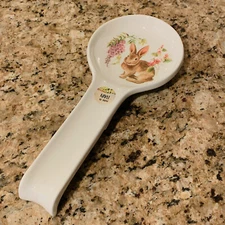 Easter Brown Bunny Rabbit & Floral Kitchen Spoon Rest by Effetti d'Arte Italy