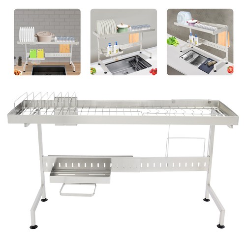 Over The Sink Dish Drainer Drying Rack, Adjustable Length Over Sink Dish Drying