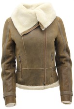 Women's Short Brown Merino Sheepskin Aviator Leather Jacket
