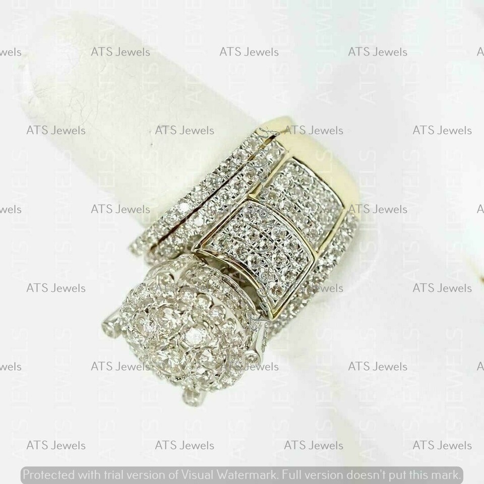4.76 Carat D/VVS1 Moissanite Ring & Band Set – 14K Yellow Gold, Lab-Created, Engagement/Wedding Gift, Size 7 (Resizable)