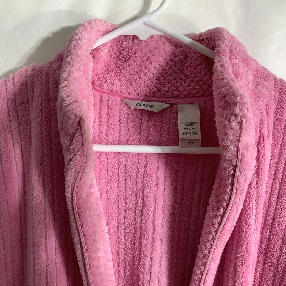Adonna 女式毛绒抓绒拉链长袍粉色纹理条纹披肩领 — 第 4/4 张图片