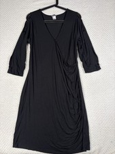 Venus Black Wrap Dress 1X Plus Size V-Neck 3/4 Sleeve Stretch Midi