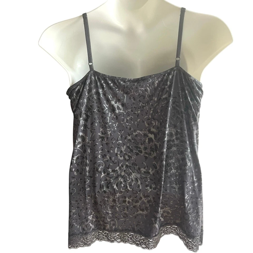 Camiseta sin mangas vintage Y2K negra floral de encaje 1X lencería elástica satinada caprichosa Foto 4 de 4