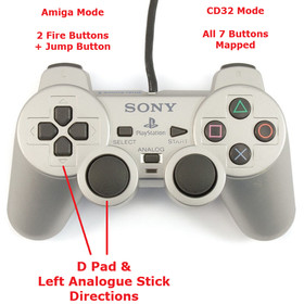 Playstation to Commodore Amiga PS1 PS2 Gamepad Adapter Kit + CD32 7 button Mode