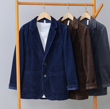 Fall Winter Men Vintage Casual Work Wear Corduroy Suit Blazer Jacket Sport Coat