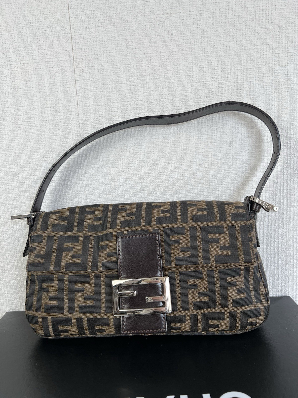 Fendi Canvas Zucca Baguette Shoulder Bag Brown