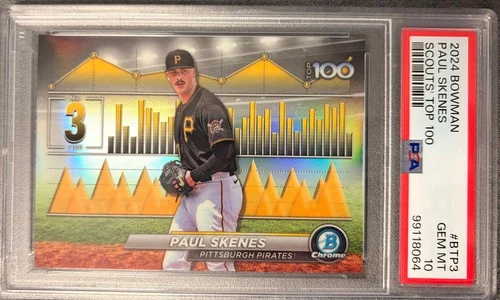 PSA 10(GEM MT)! 2024 Bowman Chrome Scouts Top 100 PAUL SKENES RC #BTP3