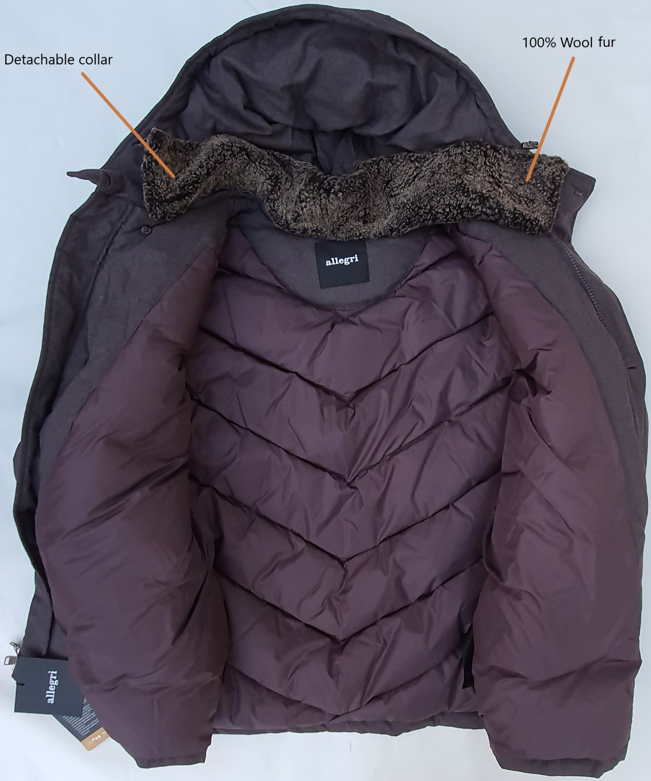 Allegri Charcoal Down Padded Wool Collar Men's Coat Hooded Jacket Italy 54 image 5