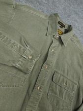 Vintage Eddie Bauer Shirt Men's Medium Green Elkhorn Twill Made USA Canvas