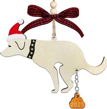 Funny Pooping Dog Christmas Ornament 2025 Wooden Puppy Gag Gift Tree Hanging