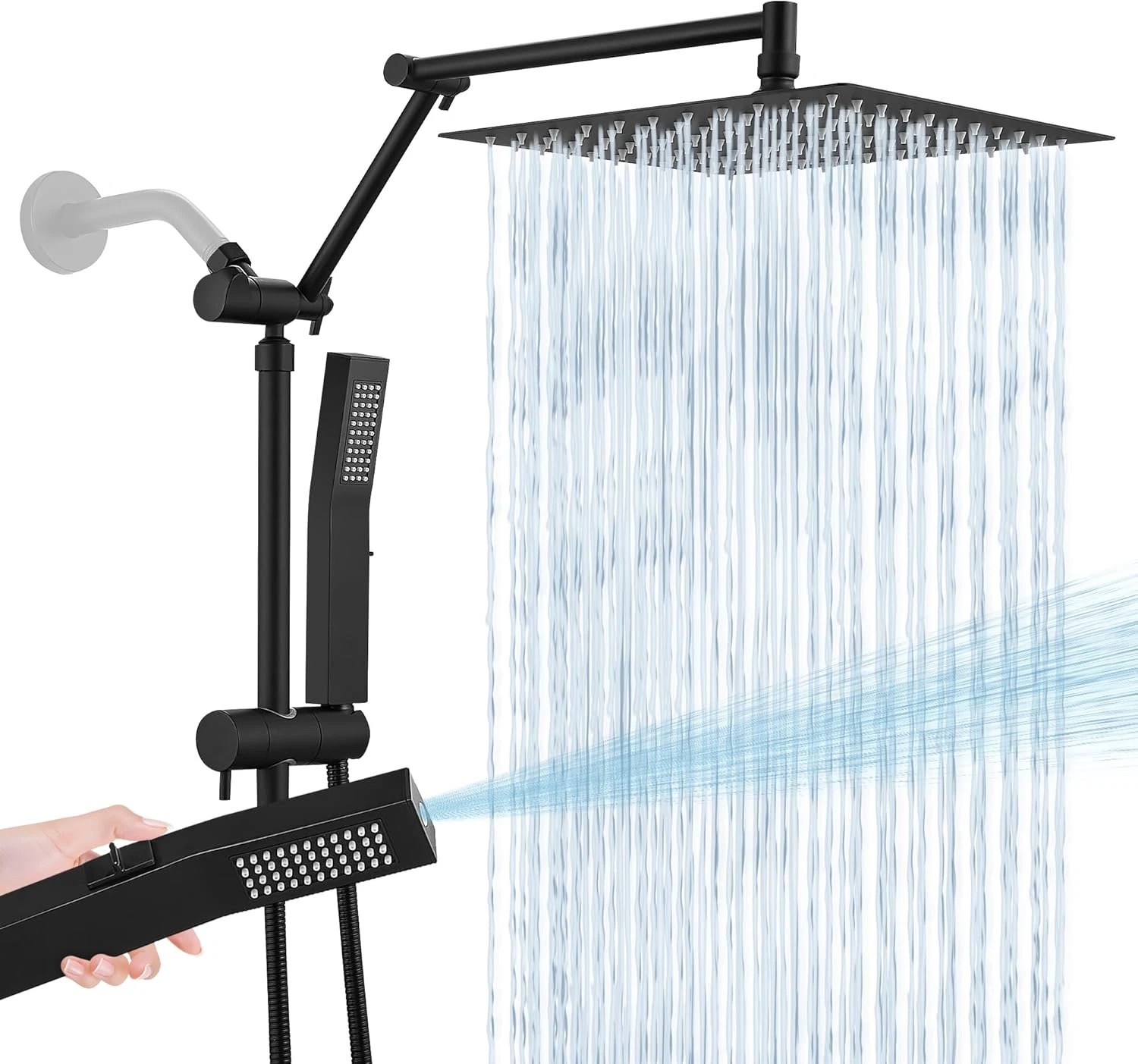 Matte Black 10" Rain Shower Head & Handheld Combo with 16" Arm Extension