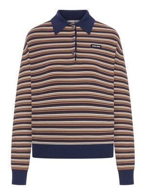 MIU MIU Brown/Blue Wool Polo Shirt New & Authentic