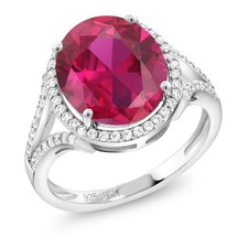 925 Sterling Silver Created Ruby Ring For Women 5.82 Cttw, 12X10MM, Available