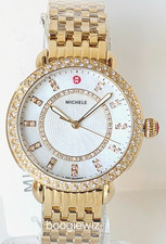 MICHELE SWISS DECO SIDNEY DIAMOND 18K GOLD PLATED WATCH, MWW30B000004,NIB