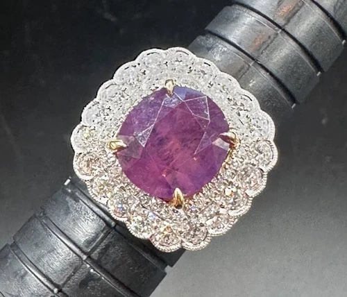 5.88 Carat No-Heat Kashmir Sapphire / Diamond Halo 18k White Gold Ring /GIA cert