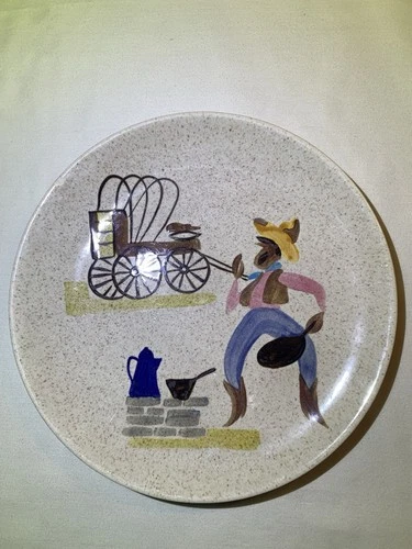 Vintage 1950 Mid-Century Modern Red Wing Chuck Wagon Dinner Plate 11 inch