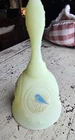Vintage Fenton Hand Painted Signed Uranium Satin Blue Bird Custard Bell