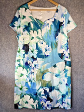 Nightingales 80s Style Dress Womens UK 20 Blue Floral V Neck Cap Sleeve Lined