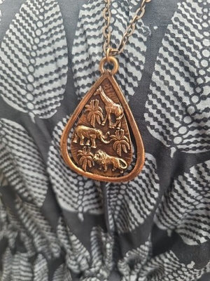 #ad #ad Vintage Copper Art Pendant African Oasis Unusual Elephant Giraffe Lion Boho Chic AU $59.00