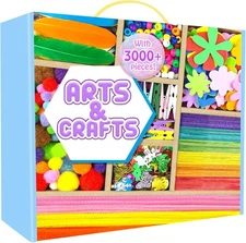 Arts and Crafts Supplies for Kids - 3000Pcs Craft Kit with Pipe Cleaners Blue 