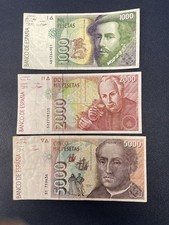 Banco De España, Spain - 8000 Spanish Pesetas Banknote lot 1000,2000,5000