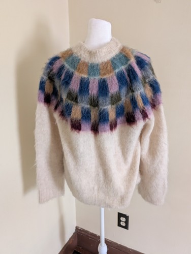 Madewell Fair Isle Sweater NWT Womens M Brushed Checkerboard Fuzzy Oversized - Picture 9 of 10