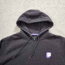 Twitch Hoodie Mens Medium Black Fleece Sweatshirt Pullover Logo Gamer Streamer