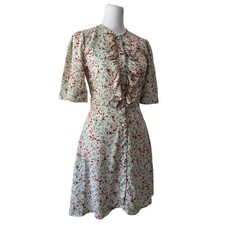 Zara Ivory Floral Print Ruffled Bodice Half Sleeve Button Front Mini Dress