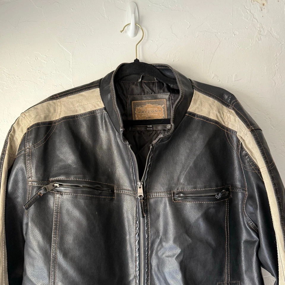 Chaqueta de bombardero Arizona Y2k para hombre talla XL imitación cuero moto grunge Foto 2 de 4
