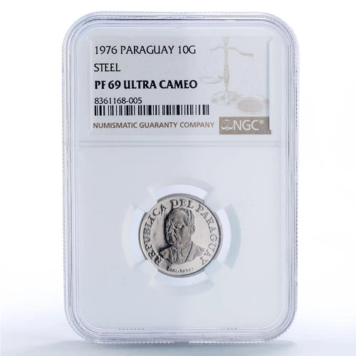 Paraguay 10 guaranies Republic Coinage Cow Head PF69 NGC NiSteel coin 1976