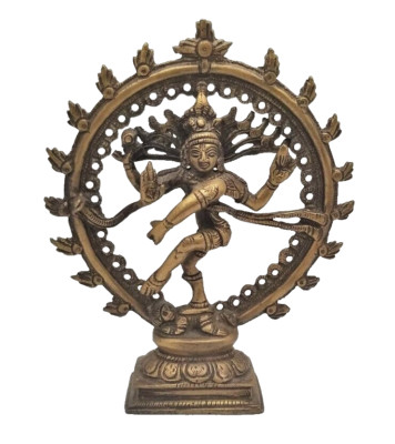 Master Shiva Nataraja Hindu Dancing God Fire Wheel Brass Statue Sculpture 6.5in 