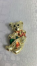 Vintage Danecraft Gold Tone With Rhinestones Teddy Bear With Ball  B3