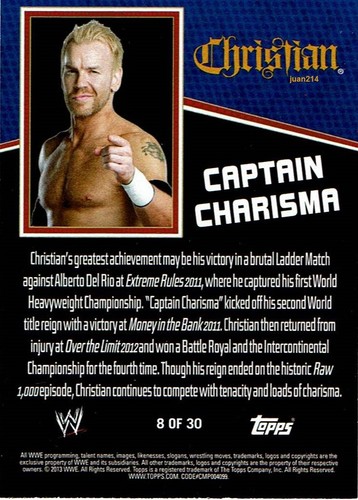 2013 WWE Topps Dog Tags Signature Series Edition of Christian Tag & Card #8 - Picture 3 of 5