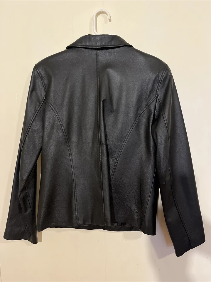 Chaqueta de cuero negra zorro plateado para mujer talla - mediana - ¡USADA EN EXCELENTE ESTADO! Foto 4 de 4