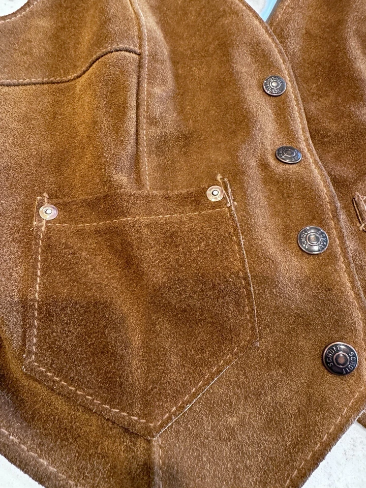 VTG Schott Rancher Brown Suede Western Button Front Vest Waistcoat Sz 12 - Image 2 of 4