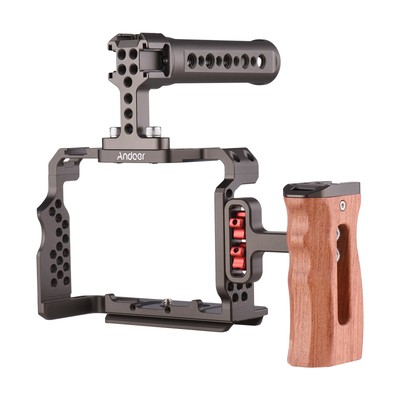Andoer Aluminum Alloy Camera Cage Kit W/ Top Handle Grip Wooden Side Handle K2T4