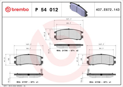 BREMBO P 54 012 Bremsbelagsatz, Scheibenbremse für ,CHRYSLER,DODGE,HYUNDAI,MITSU