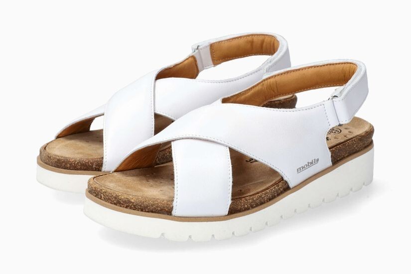 Mephisto - Sandalia Mujer Con Tiras Cruzadas De Cuero Y Cuña Baja Tally White