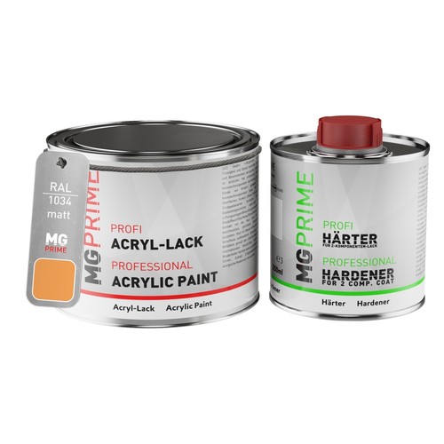 RAL 1034 Pastellgelb Pastel yellow Acryl Lack matt 0,75 Liter Dose inkl. Härter