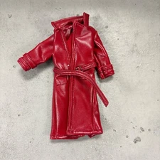 PB-LTC-RED2: 1/12 Red Faux Leather Wired Trench Coat for 6" figure body