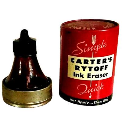 Vintage Carter's Rytoff One Solution Ink Eraser Advertising Tin with Bottle