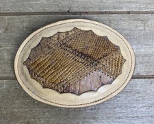 Vintage Nocona Snakeskin Leather Stitched Brown Belt Buckle Mens Womens