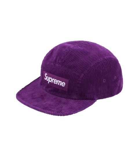 Casquette de camp Supreme velours côtelé (FW24) violet authentique neuve boîte logo à la main