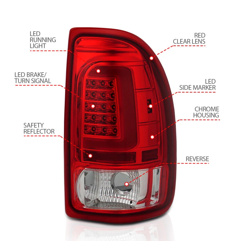Par de luces traseras LED ANZO para Dodge Dakota 1997-2004 carcasa cromada lentes rojas Foto 4 de 4