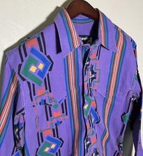 VTG Wrangler Brushpopper X-Long Tail Shirt Men 16x35 Southwestern Stripe Western