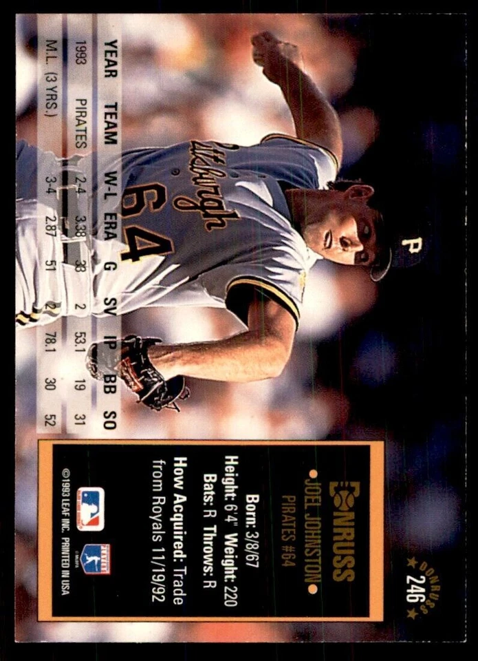 1994 Donruss Joel Johnston Baseball Cards #246 - Image 2 of 2