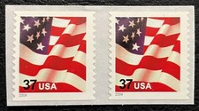 2004 Scott #3632C - 37¢ - FLAG - Coil Pair -  2004  Date - Perf 11.75 - MNH