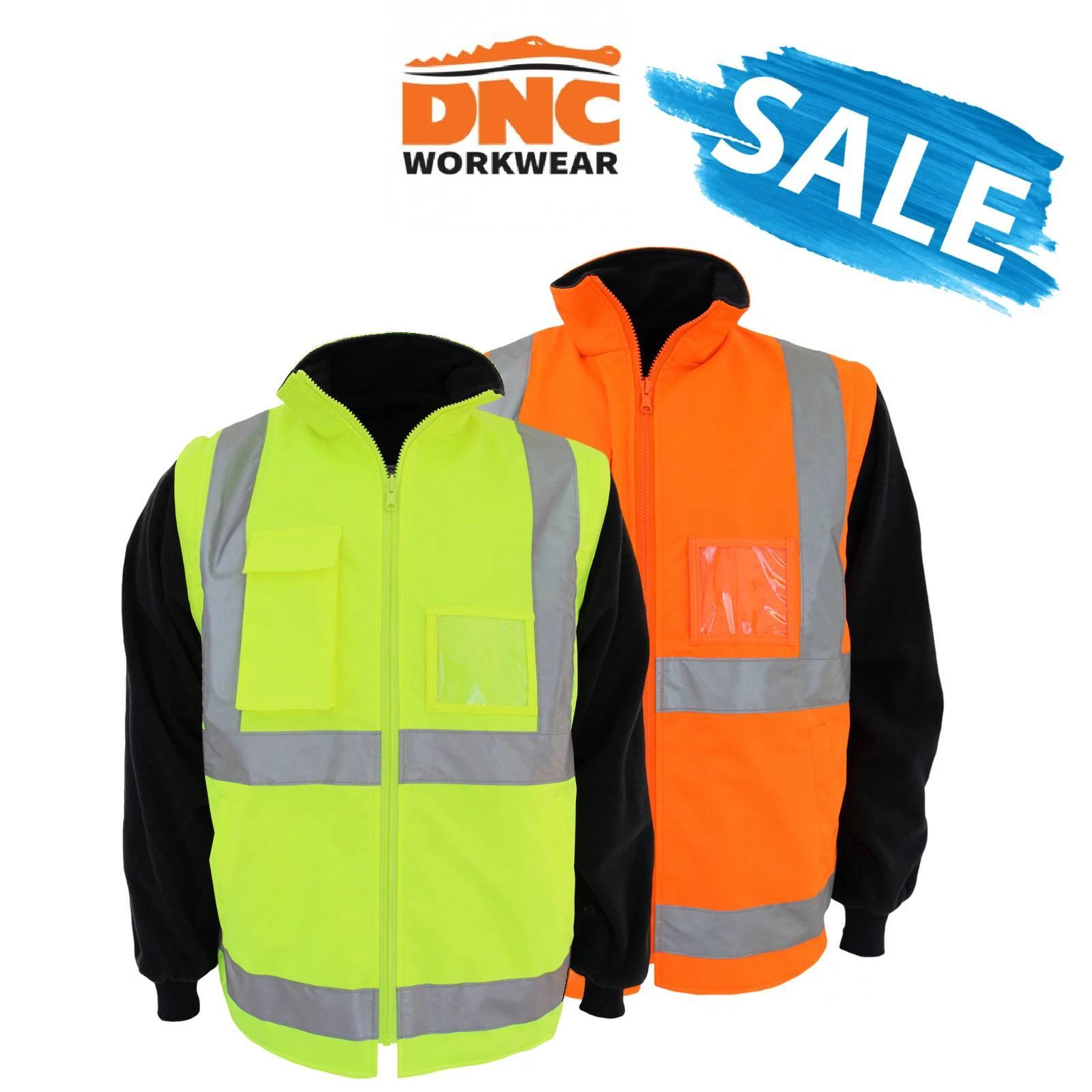 SALE DNC Mens HiVis "H" pattern D/N R/ Workwear Safety Pockets Taped Vest 3965