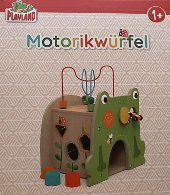 PLAYLAND Motorikwürfel Holzspielzeug Motorikspiel Rennbahn Steckspiel Holz